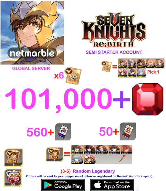 [GLOBAL SERVER] 101.000 + Gems  Seven Knights Re:BIRTH Starter Semi - Account