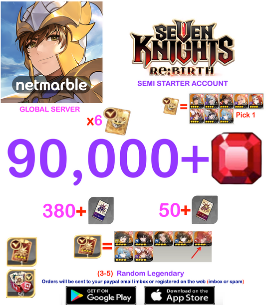 [GLOBAL SERVER] 90.000 + Gems  Seven Knights Re:BIRTH Starter Semi - Account