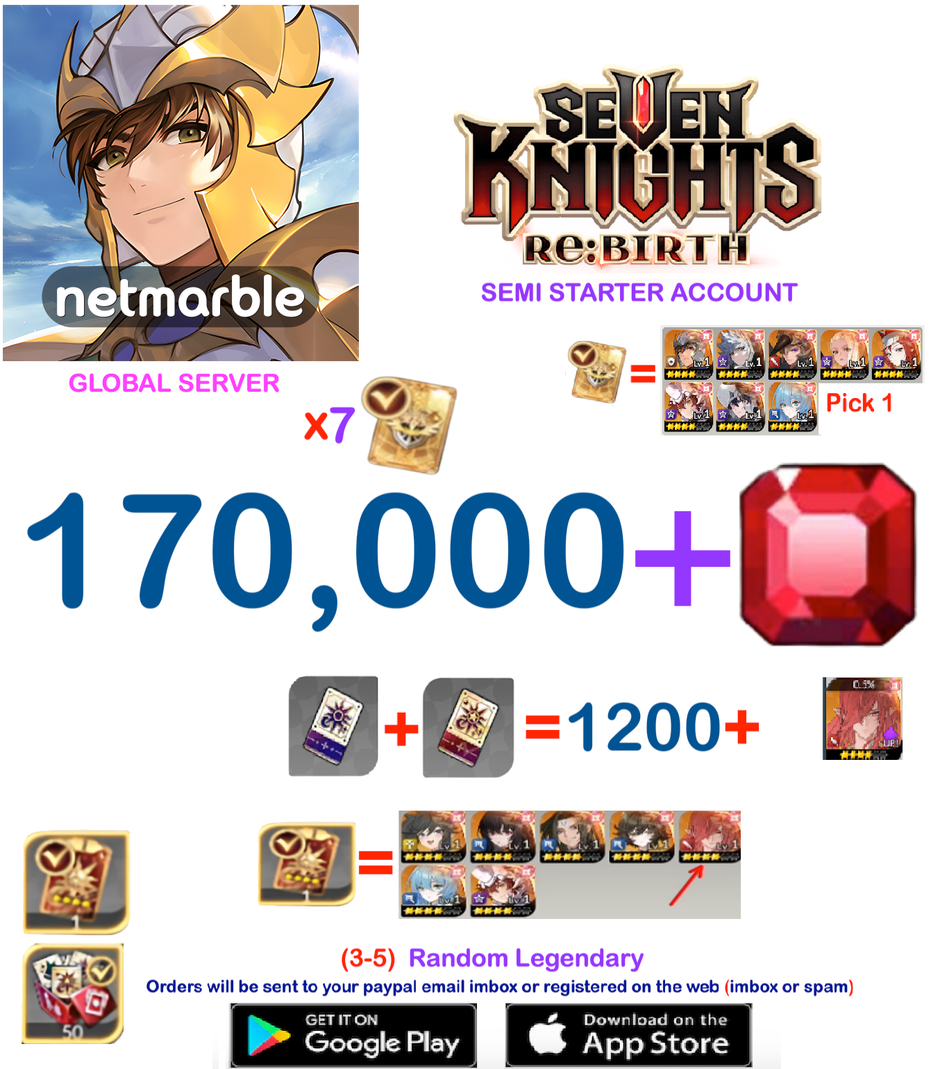 [GLOBAL SERVER] ?? + Gems  Seven Knights Re:BIRTH Starter Semi - Account