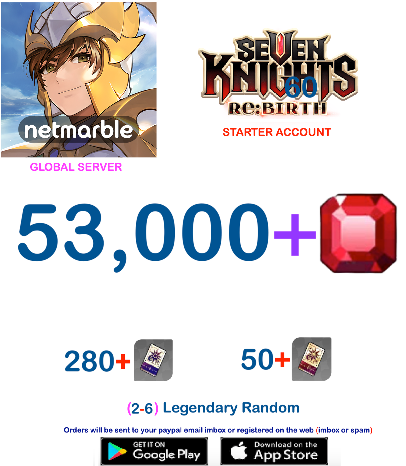 [GLOBAL SERVER] ?? + Gems  Seven Knights Re:BIRTH Starter Semi - Account v4