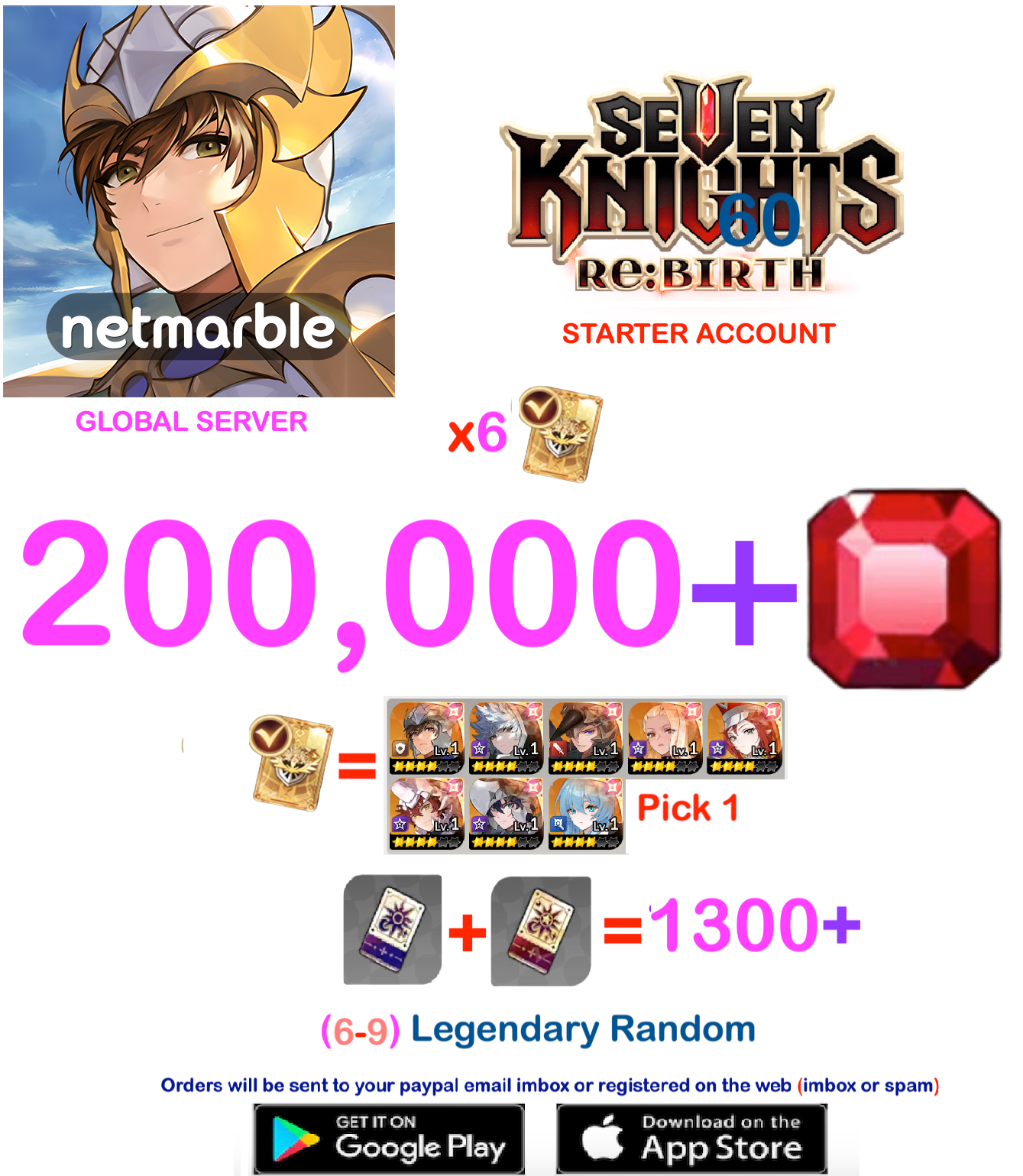 [GLOBAL SERVER] ?? + Gems  Seven Knights Re:BIRTH Starter Semi - Account v4