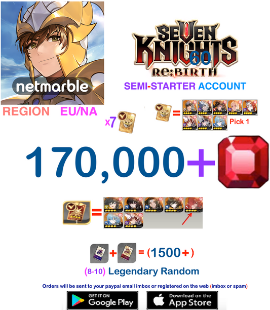 [GLOBAL SERVER - NA/EU REGION] 170.000 + Gems  Seven Knights Re:BIRTH Starter Semi - Account v8
