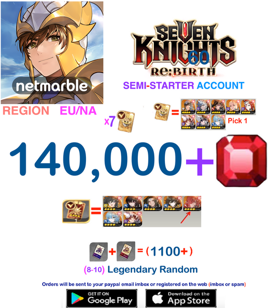 [GLOBAL SERVER - NA/EU REGION] 140.000 + Gems  Seven Knights Re:BIRTH Starter Semi - Account v8