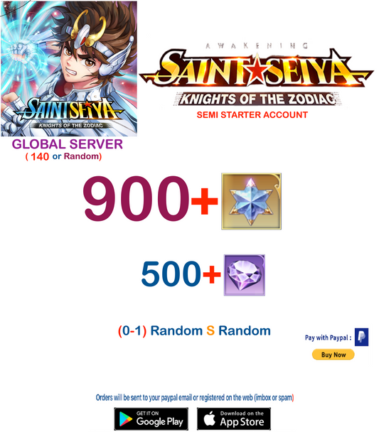 (Global Server)  900 Advanced Gems Saint Seiya Awakening KOTZ Semi Starter Account