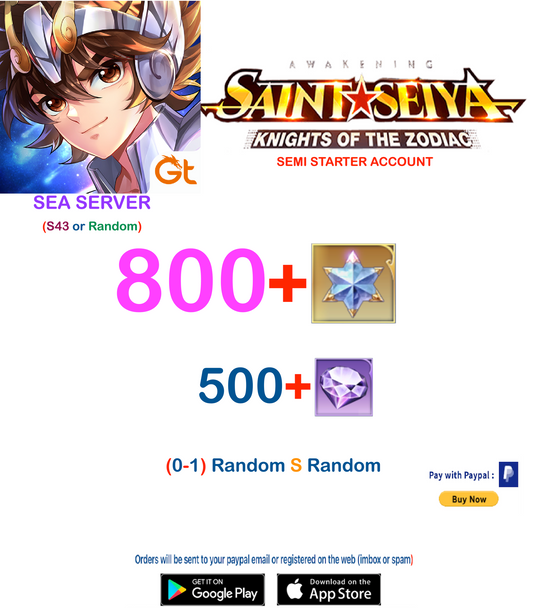 (Sea Server)  800 Advanced Gems Saint Seiya Awakening KOTZ Semi Starter Account