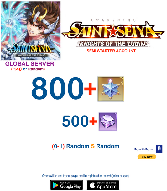 (Global Server)  800 Advanced Gems Saint Seiya Awakening KOTZ Semi Starter Account