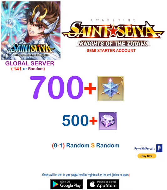 (Global Server)  700 Advanced Gems Saint Seiya Awakening KOTZ Semi Starter Account