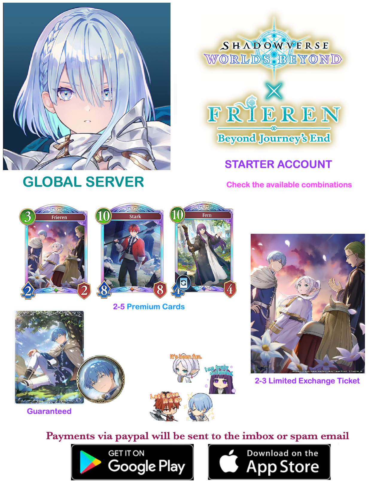 [Global Server/INSTANT DELIVERY] Frieren Collab + More expansions  Shadowverse: Worlds Beyond Starter Account v1