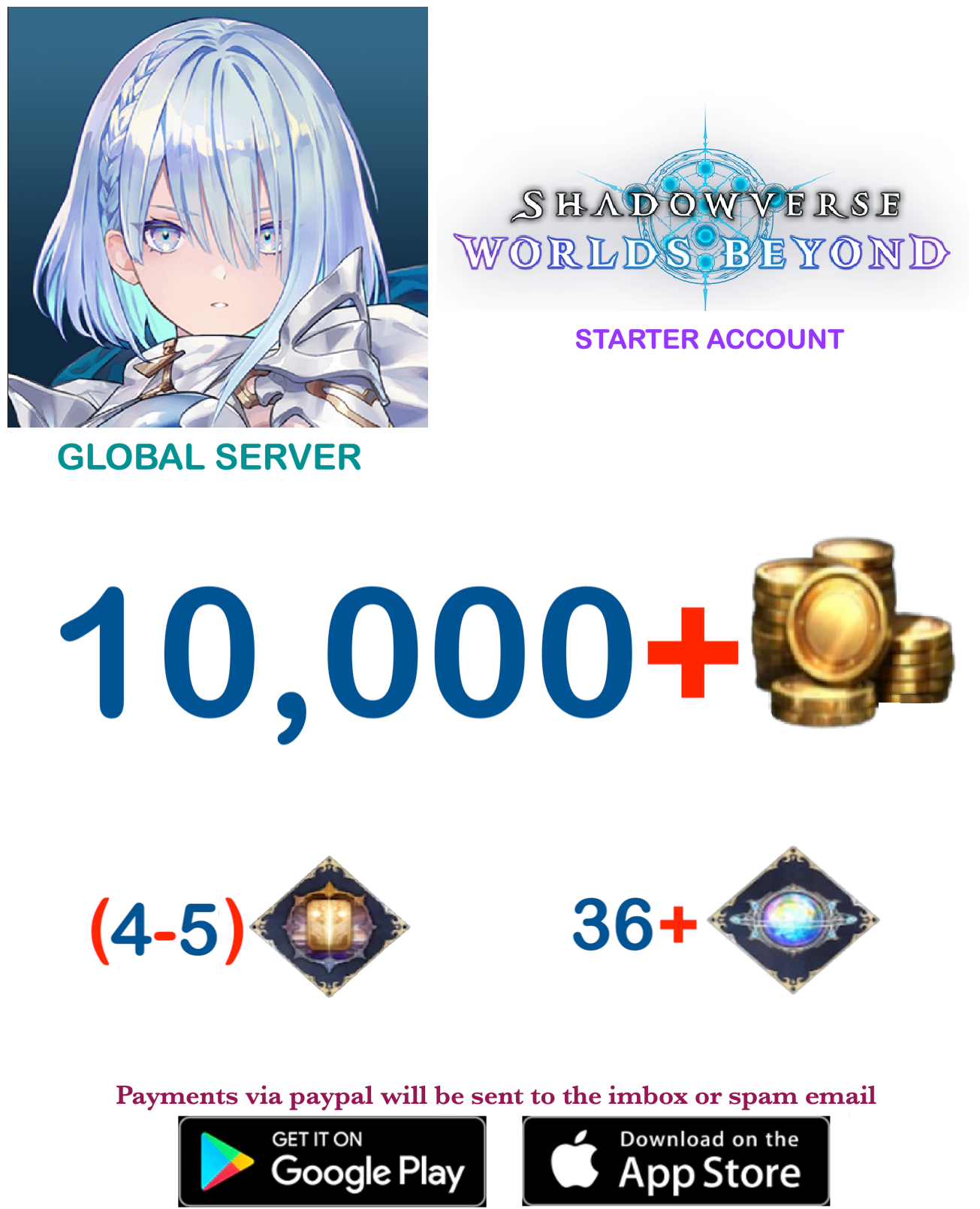[Global Server/INSTANT DELIVERY] 10000+  Gold Shadowverse: Worlds Beyond Starter Account