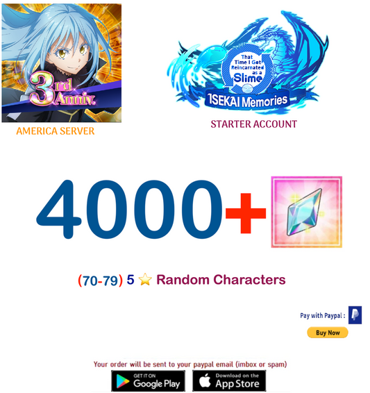 [GLOBAL/America/Android Version]  4000+ Crystals Slime  isekai Memories Starter Reroll Account v3
