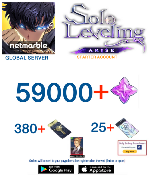 (Global Server) 59,000 + Gems - 380+ Tickets  Solo Leveling:ARISE Reroll Farmed Account