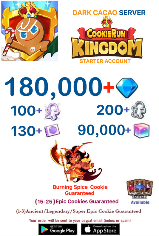 [GLOBAL/Dark Cacao][INSTANT DELIVERY] 180,000+ Gems Cookie Run: Kingdom Starter Reroll Account