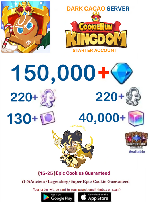 [GLOBAL/Dark Cacao][INSTANT DELIVERY] 150,000+ Gems + Stormbringer / Cookie Run: Kingdom Starter Reroll Account