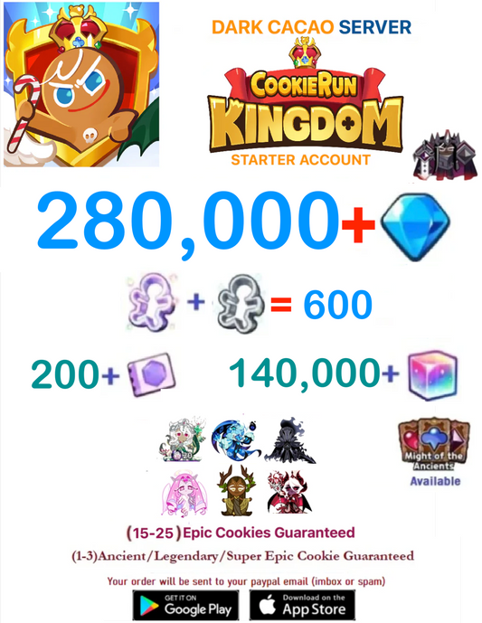 [GLOBAL/DARK CACAO][INSTANT DELIVERY] 220,000+Gems + Dark Enchantress Cookie   / Cookie Run: Kingdom Starter Reroll Account