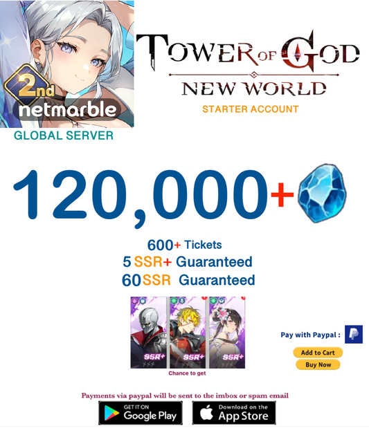 ⭐GLOBAL⭐INSTANT DELIVERY⭐ 120,000+ Gems Tower of God New World Starter Account v2