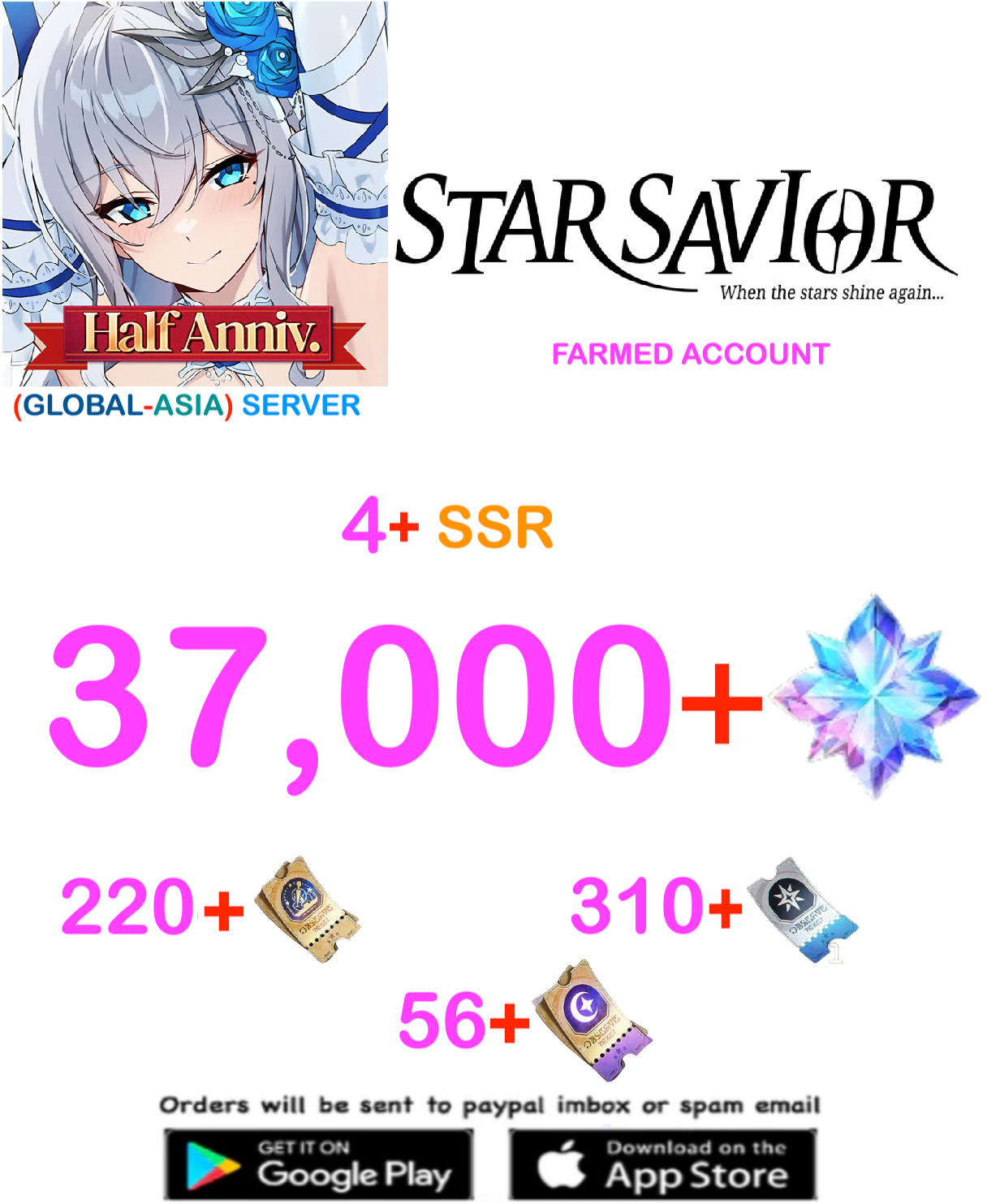 [GLOBAL - ASIA  SERVER] ?? + Gems  Star Savior Semi Starter Account v4