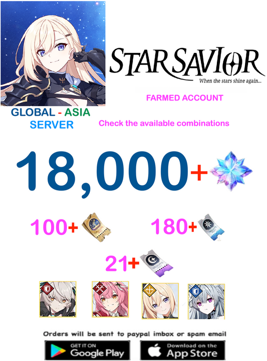 [Global / Asia  Server] 18,000 + Gems  Star Savior Semi Starter Account
