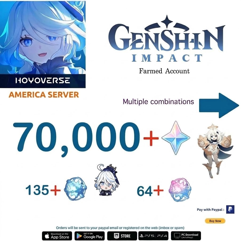 ⭐[AMERICA SERVER]⭐ 70.000 + Primogems  Fates Genshin Impact Reroll Farmed Account