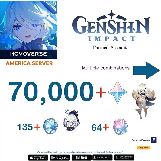 ⭐[AMERICA SERVER]⭐ 70.000 + Primogems  Fates Genshin Impact Reroll Farmed Account