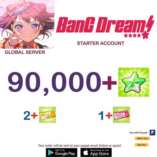 🔥[GLOBAL SERVER][INSTANT DELIVERY] 90,000+ Stars BanG Dream Girls Band Party Bandori Starter Reroll Account