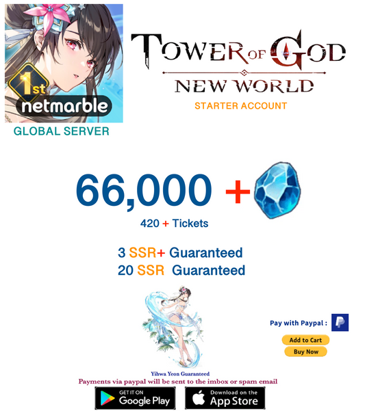 ⭐GLOBAL SERVER⭐ 66,000+ Gems Tower of God New World Starter Reroll Account