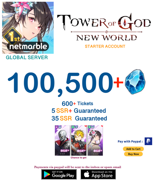 ⭐GLOBAL SERVER⭐ INSTANT DELIVERY⭐ 100,000+ Gems Tower of God New World Starter Reroll Account