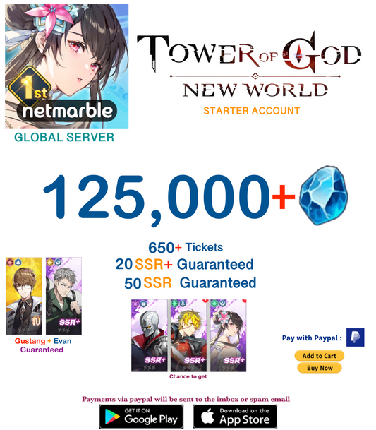 ⭐GLOBAL⭐INSTANT DELIVERY⭐ 120,000+ Gems +Gustang - Tower of God New World Starter Reroll Account