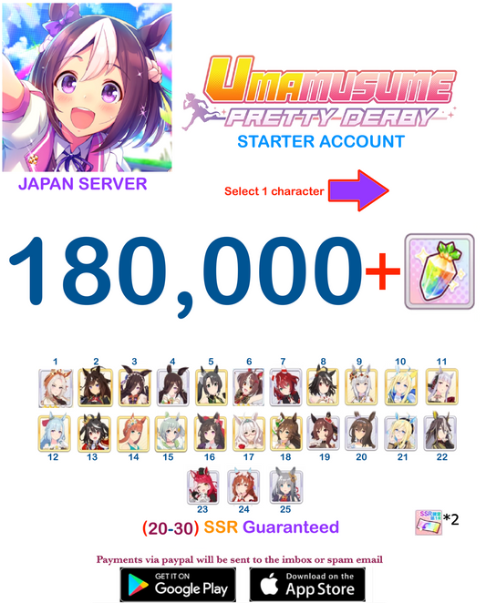 [JAPAN SERVER] 180000 + Gems Uma Musume Pretty Derby Starter Reroll Account v5