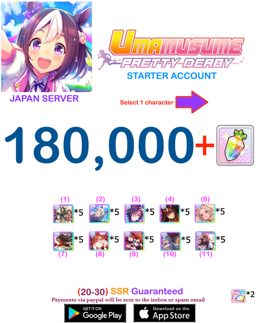 [JAPAN SERVER] 180000 + Gems Uma Musume Pretty Derby Starter Reroll Account v7
