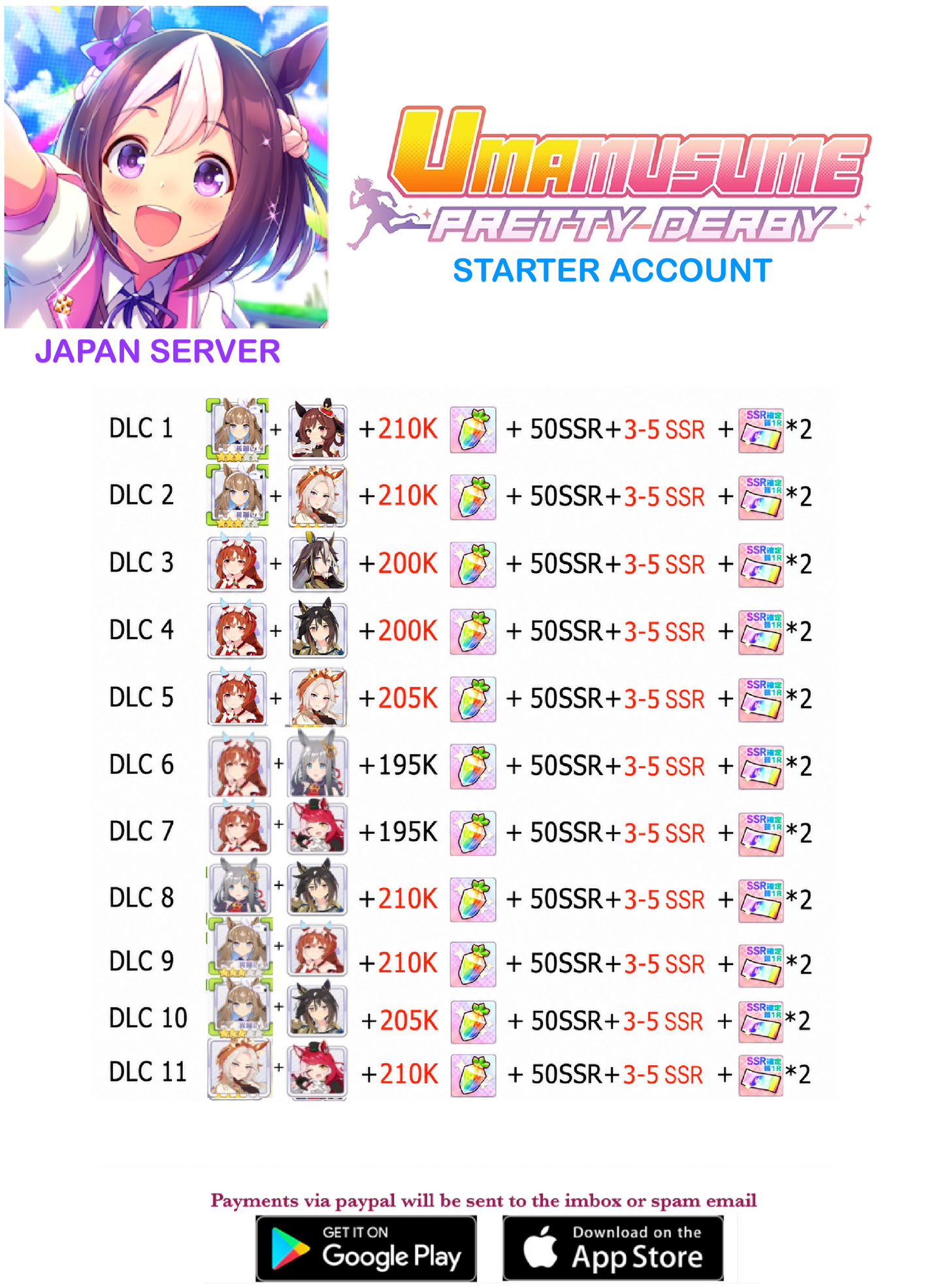[JAPAN SERVER] ?? + Gems Uma Musume Pretty Derby Starter Reroll Account v6