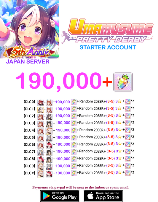 [JAPAN SERVER] 190000 + Gems Uma Musume Pretty Derby Starter Reroll Account v6