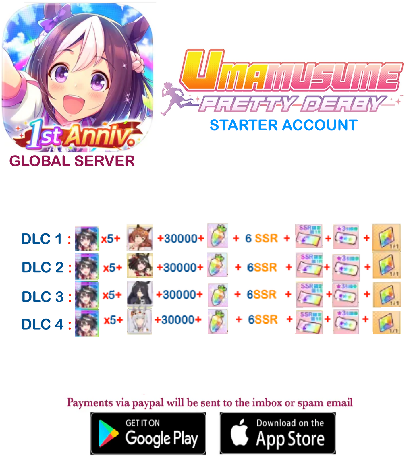 [GLOBAL SERVER]  ??  + Gems + x ??  Uma  Musume Pretty Derby Starter Reroll Account v2