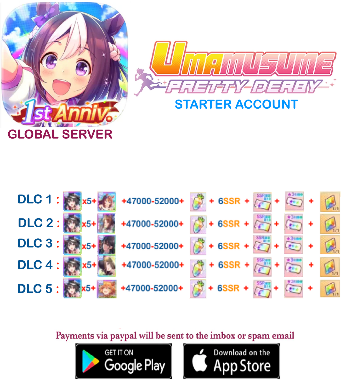 [GLOBAL SERVER]  ??  + Gems + x ??  Uma  Musume Pretty Derby Starter Reroll Account v3