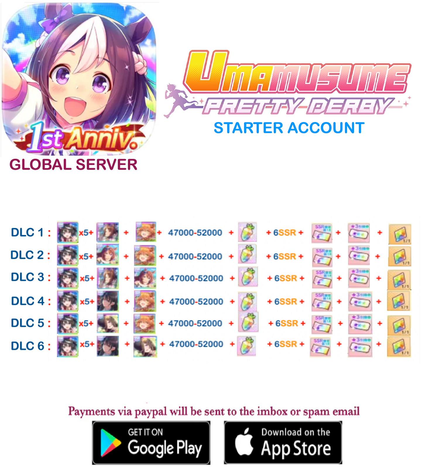 [GLOBAL SERVER]  ??  + Gems + x ??  Uma  Musume Pretty Derby Starter Reroll Account v4