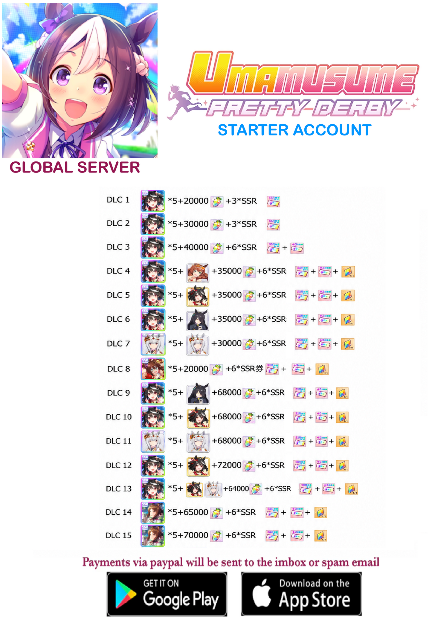 [GLOBAL SERVER]  ??  + Gems + x ??  Uma  Musume Pretty Derby Starter Reroll Account v2