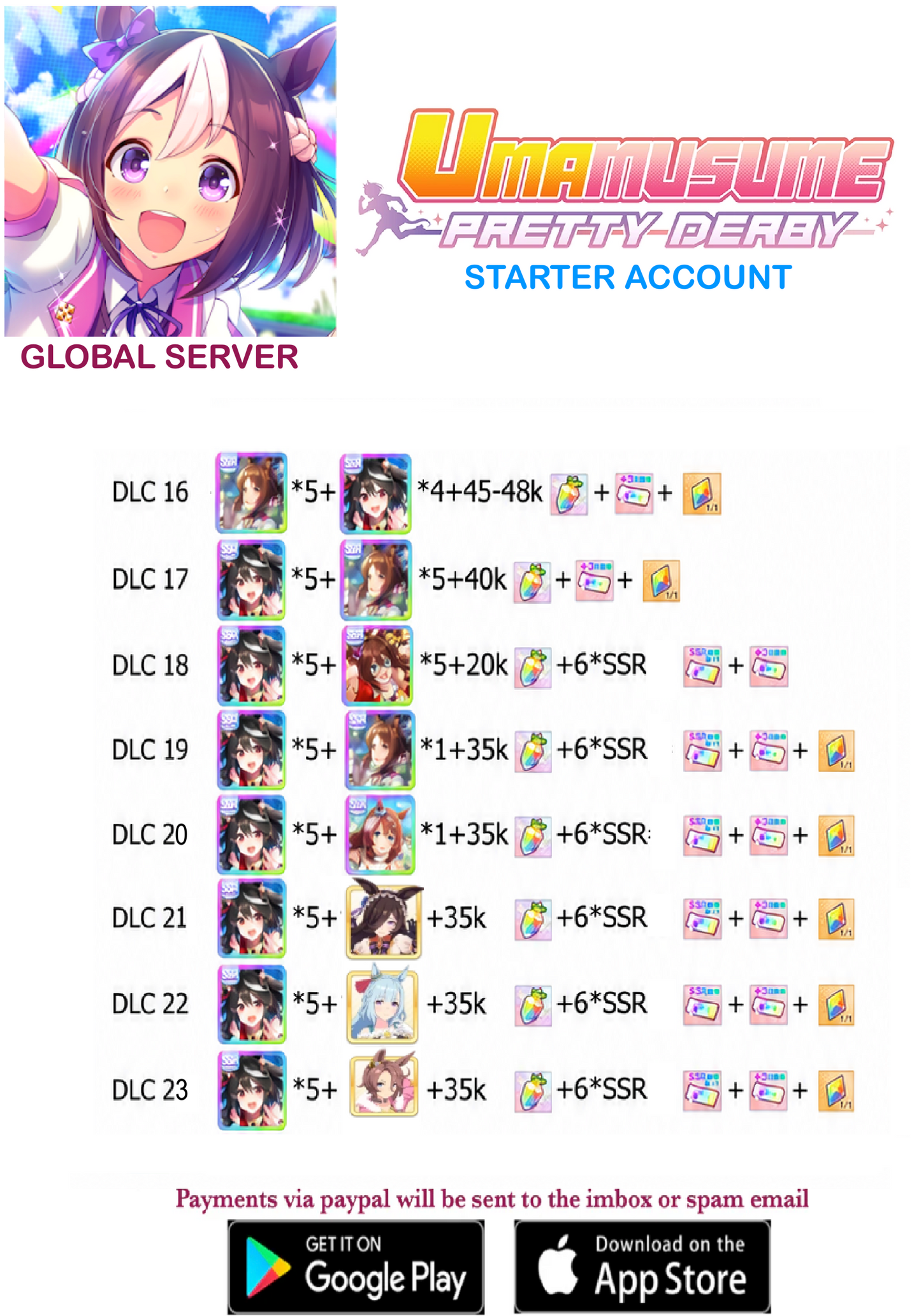 [GLOBAL SERVER]  ??  + Gems + x ??  Uma  Musume Pretty Derby Starter Reroll Account v3