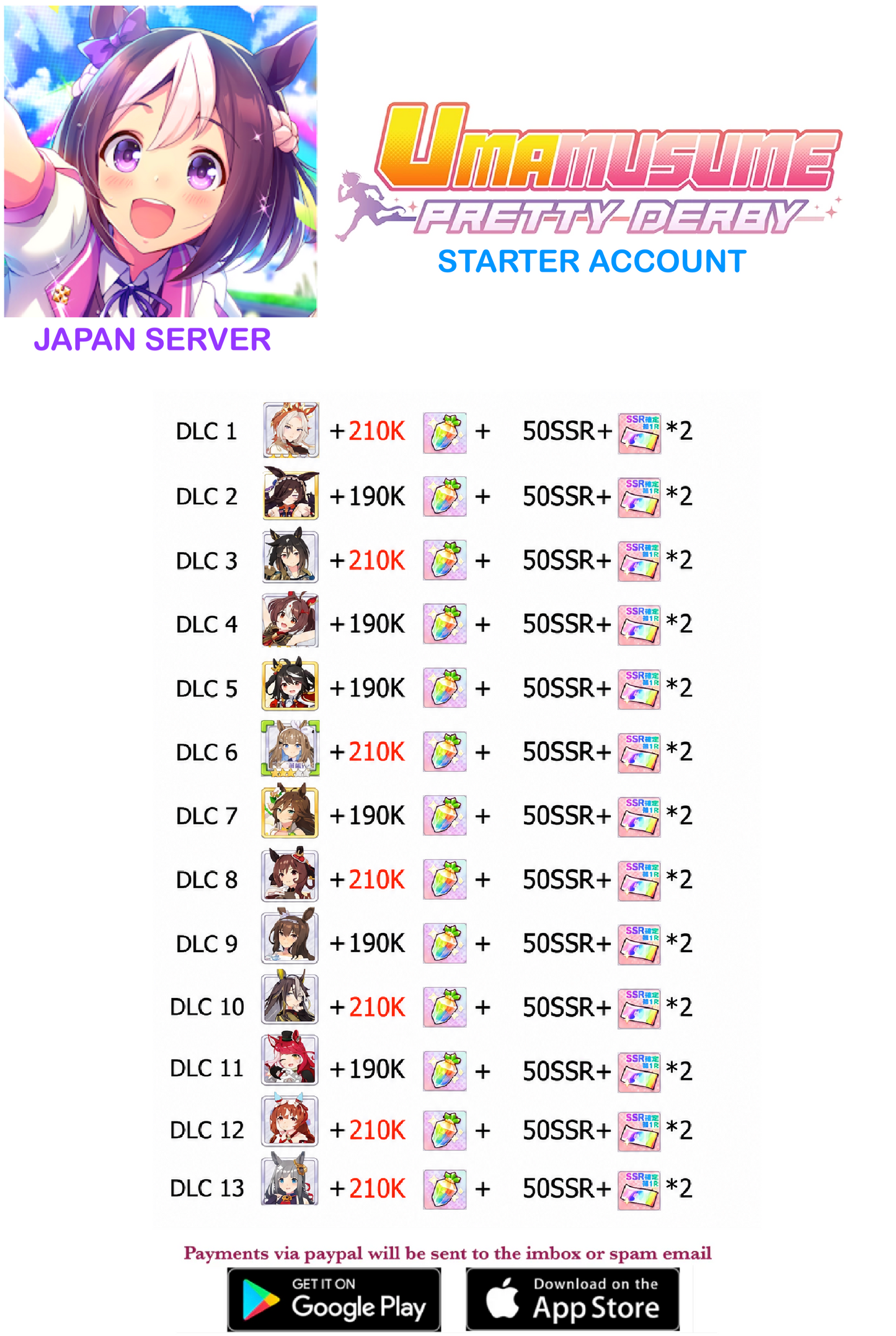 [JAPAN SERVER] ??? + Gems Uma Musume Pretty Derby Starter Reroll Account v5