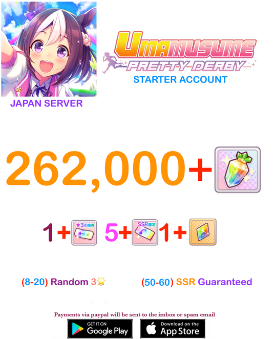 [JAPAN SERVER]  262.000 + Gems Uma Musume Pretty Derby Starter Reroll Account