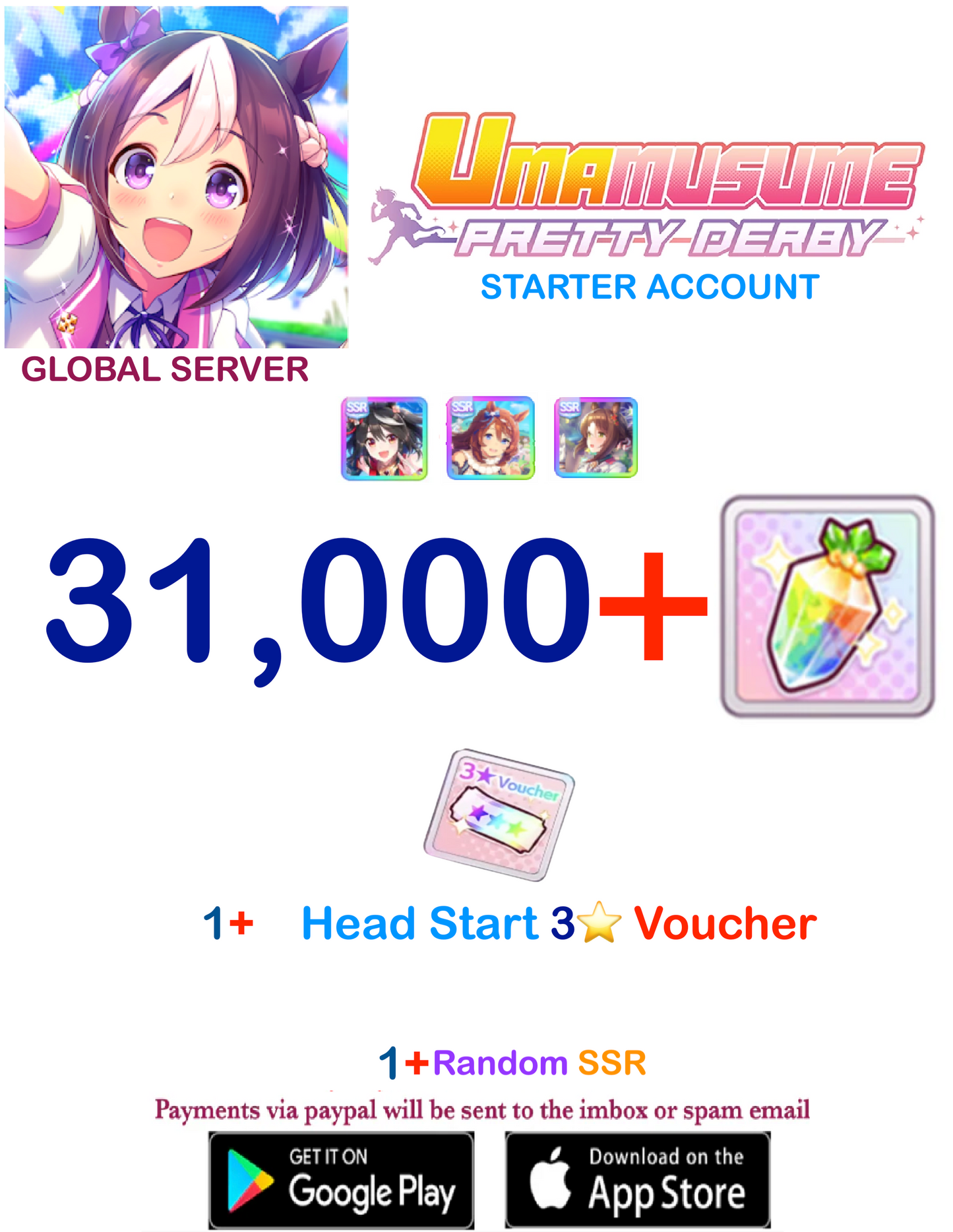 [GLOBAL SERVER] ⭐31000+ Gems⭐  Uma Musume Pretty Derby Starter Reroll Account v4