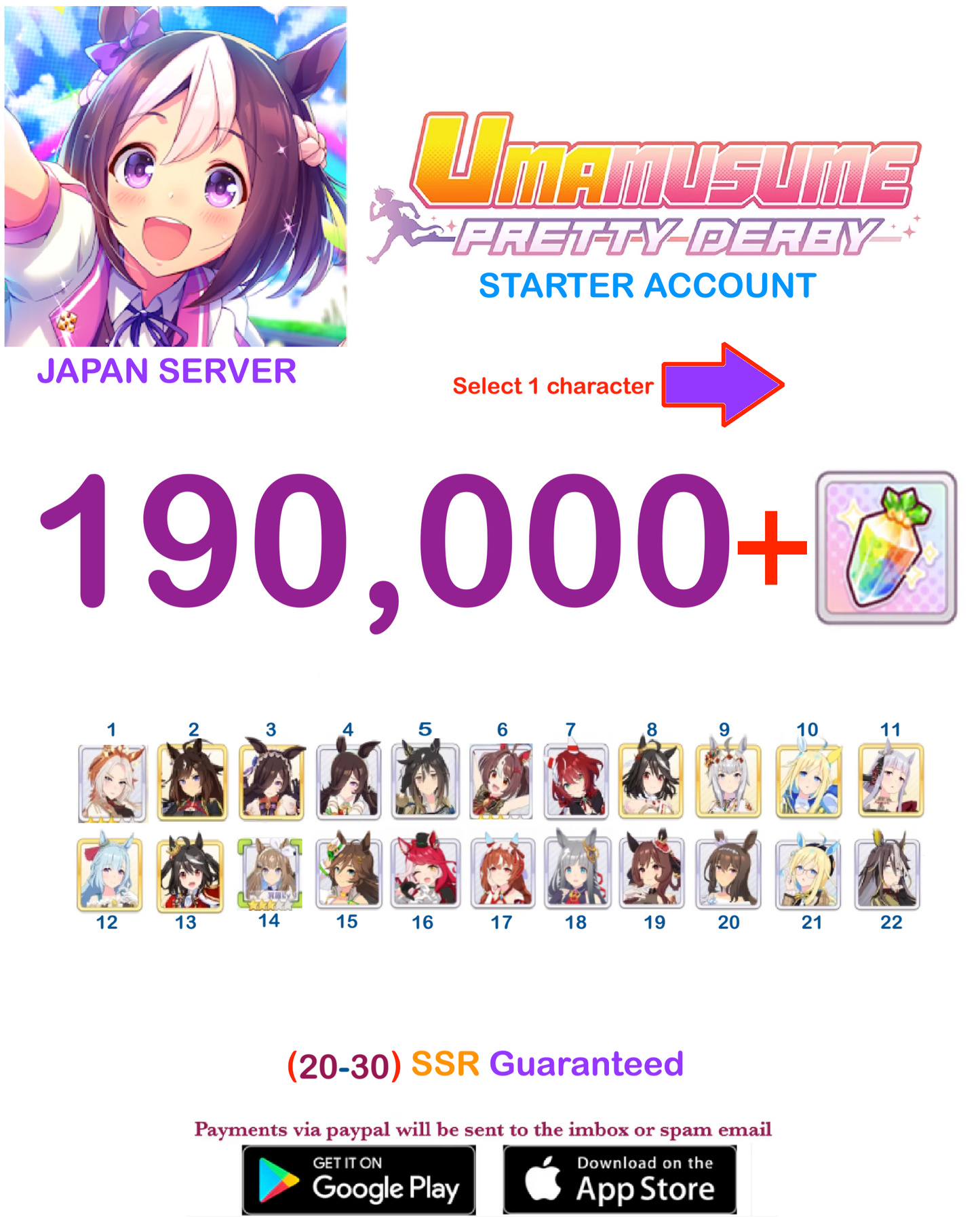 [JAPAN SERVER] 190000 + Gems Uma Musume Pretty Derby Starter Reroll Account v5