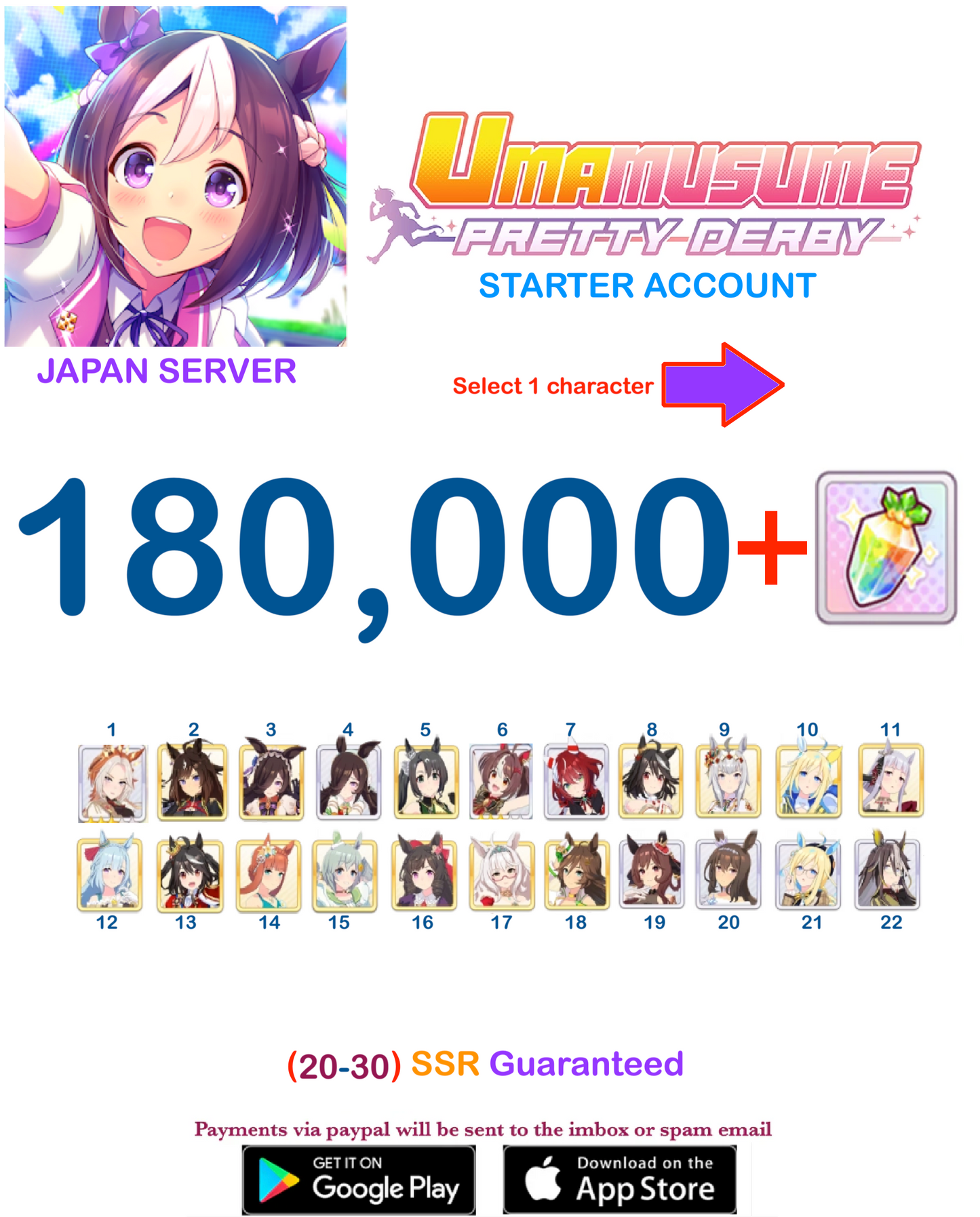 [JAPAN SERVER] 180000 + Gems Uma Musume Pretty Derby Starter Reroll Account v5