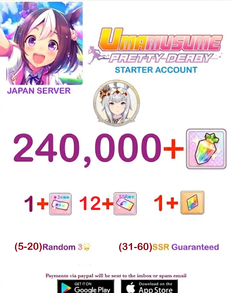 [JAPAN SERVER]  240.000 + Gems Uma Musume Pretty Derby Starter Reroll Account v2
