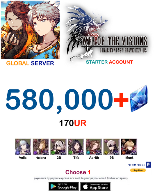 ⭐[GLOBAL SERVER][INSTANT]⭐ 580,000 Visiore - "Choose 1"  War of The Visions FFBE Fresh Starter Account