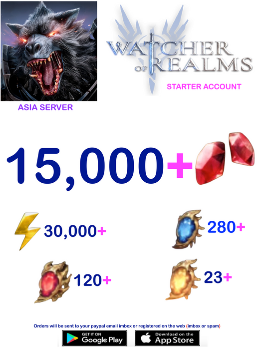 [ASIA SERVER] ?? + Gems Watcher of Realms Starter Reroll Account
