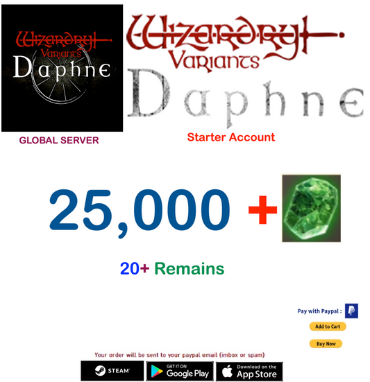 (Global Server)(INSTANT DELIVERY)  25000 Gems  Wizardry Variants Daphne  Starter Account