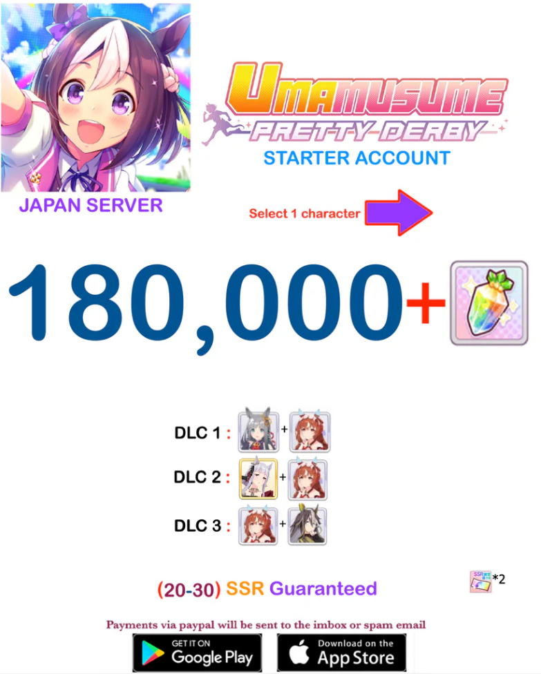 [JAPAN SERVER] 180000 + Gems Uma Musume Pretty Derby Starter Reroll Account v6