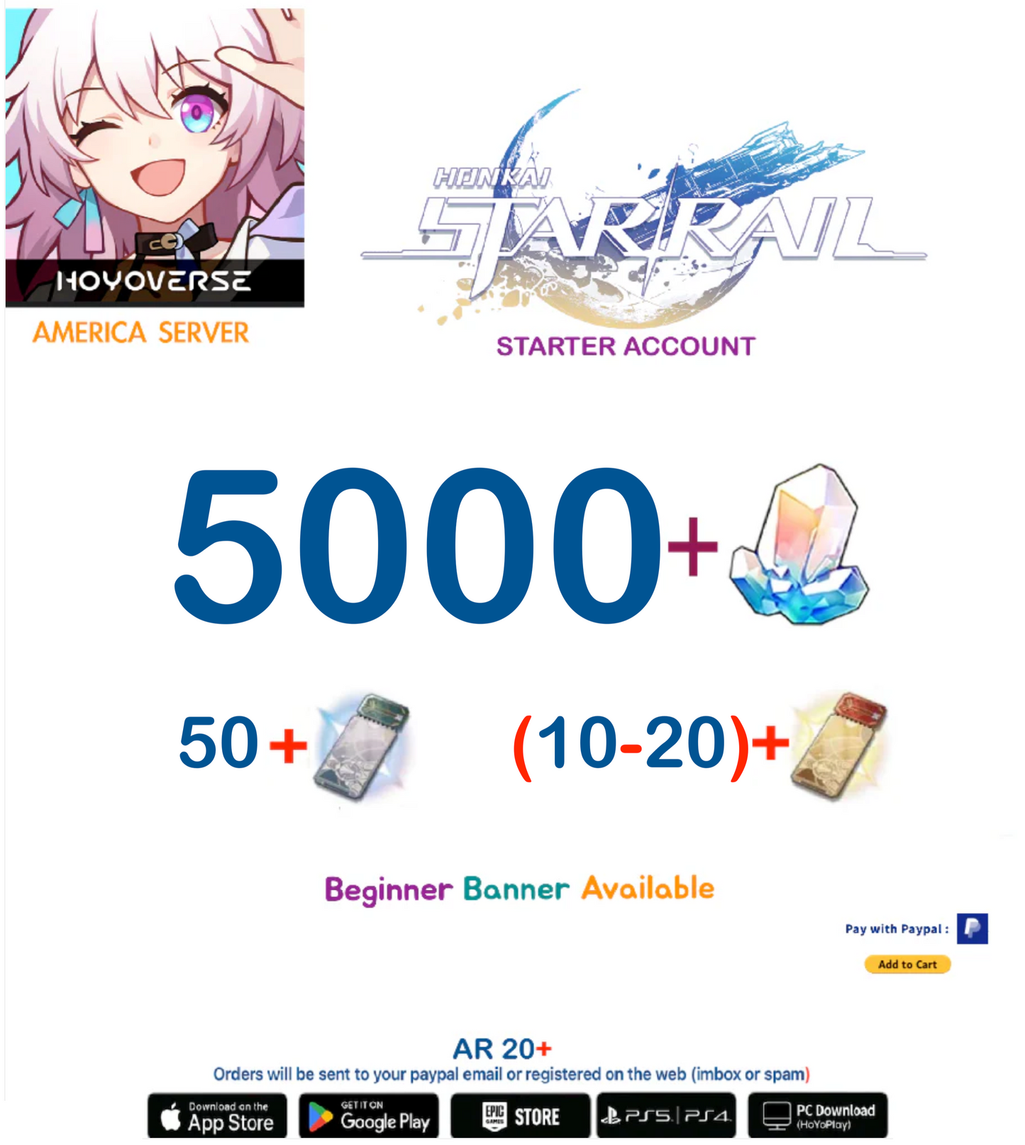 [America Server] 5000+ Jades   Honkai Star rail Starter  Account AR 20+