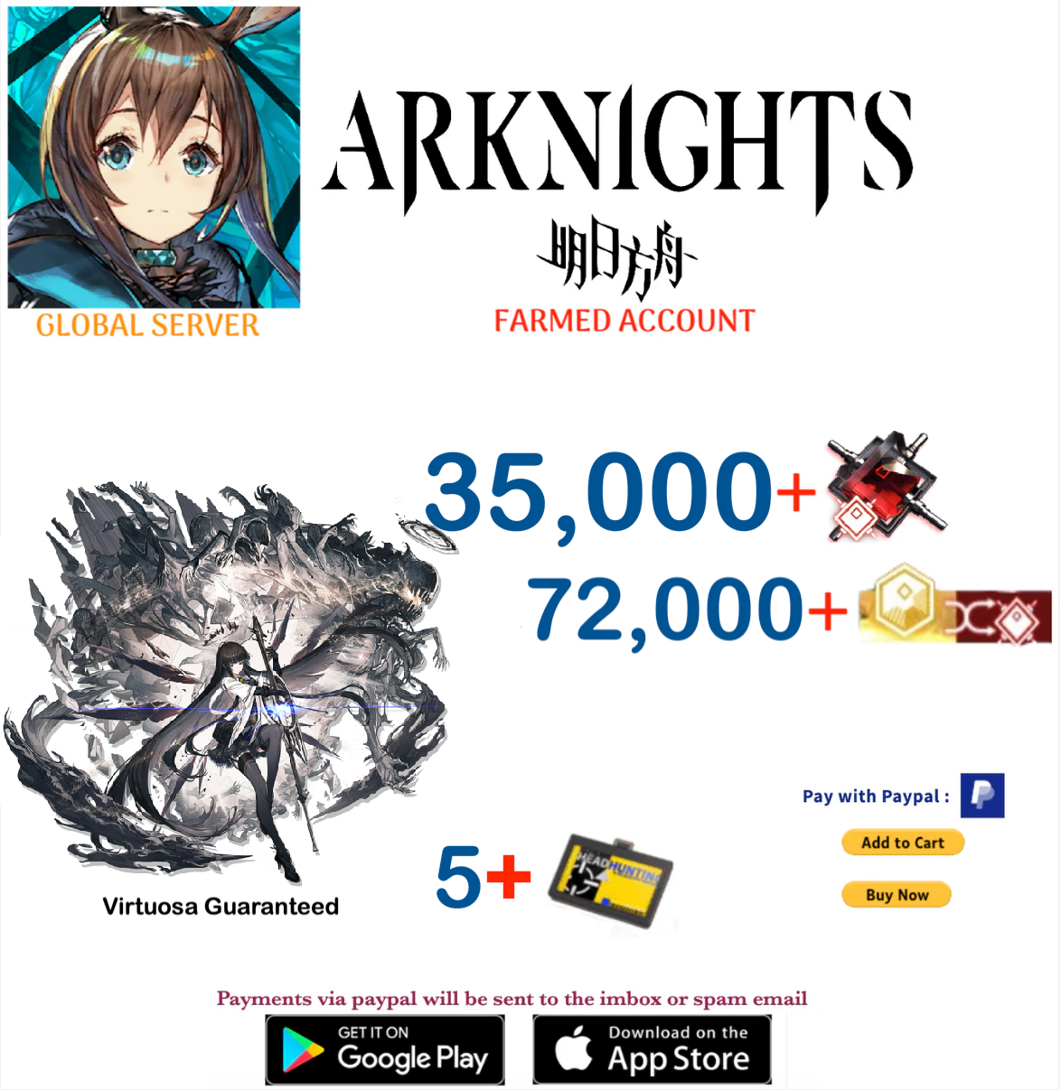 [Global Server] 35,000 +Originite     Virtuosa Arknights Farmed Account