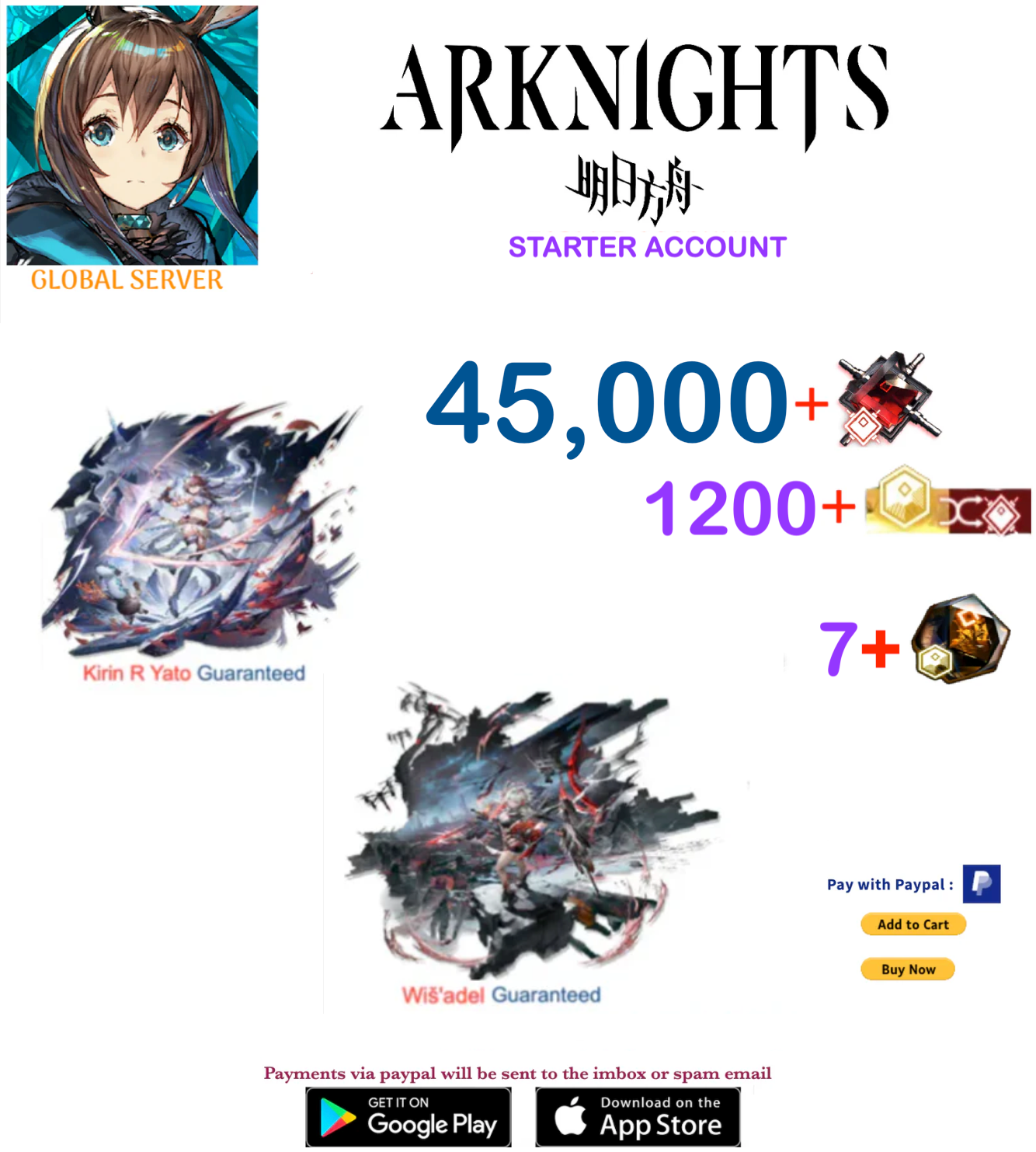 [Global Server] 45,000 +Wiš'adel + Kirin R Yato⭐ character  Arknights Starter Account
