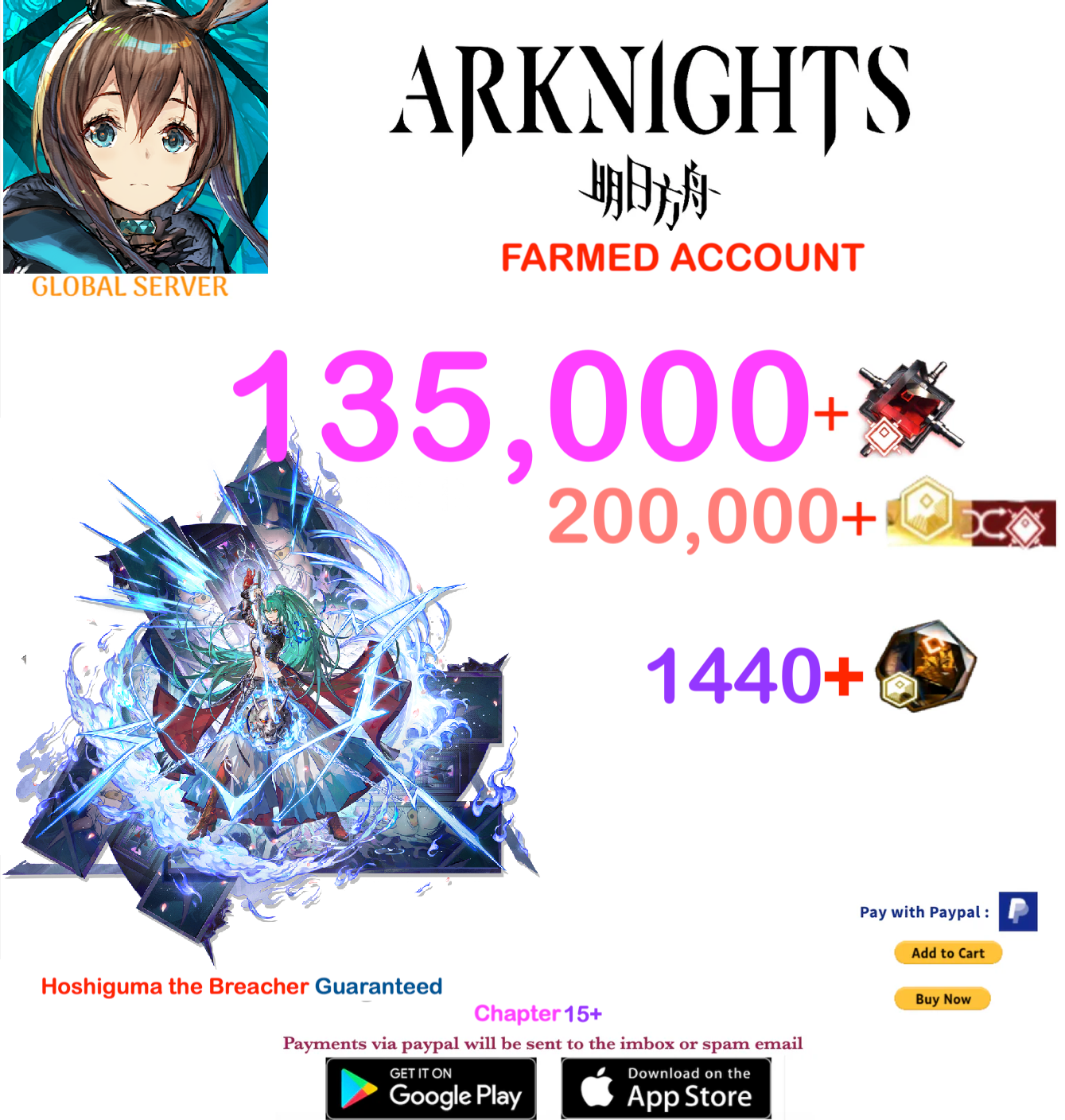 [Global Server] 135,000+ Orundum + Hoshiguma the Breacher  / Arknights Farmed Account v9